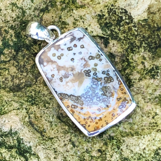 Natural Orbicular Jasper, Olive Purple Ocean Jasper 925 Solid Sterling Silver Pendant 40mm - Natural Rocks by Kala