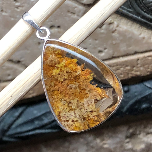 Nature Lodolite Quartz Sea Coral Healing 925 Sterling Silver Pendant 35mm - Natural Rocks by Kala