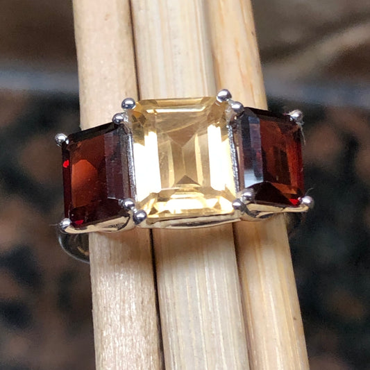 Natural 4ct Garnet, Golden Citrine 925 Solid Sterling Silver Ring Size 6, 7, 8 - Natural Rocks by Kala