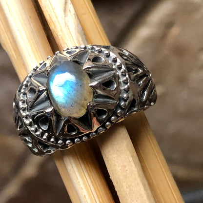 Natural Rainbow Moonstone 925 Solid Sterling Silver Men's Ring Size 8, 9, 10, 11, 12, 13 - Natural Rocks by Kala