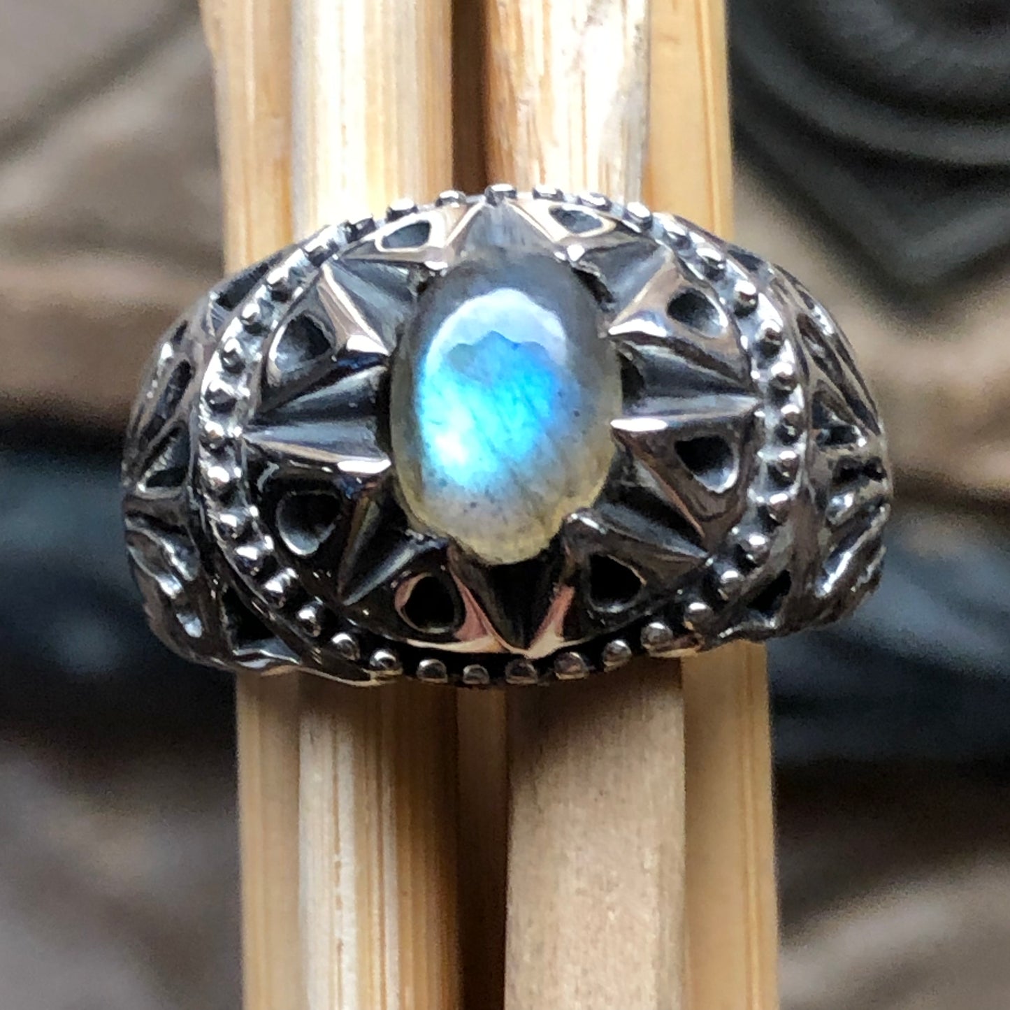 Natural Rainbow Moonstone 925 Solid Sterling Silver Men's Ring Size 8, 9, 10, 11, 12, 13 - Natural Rocks by Kala