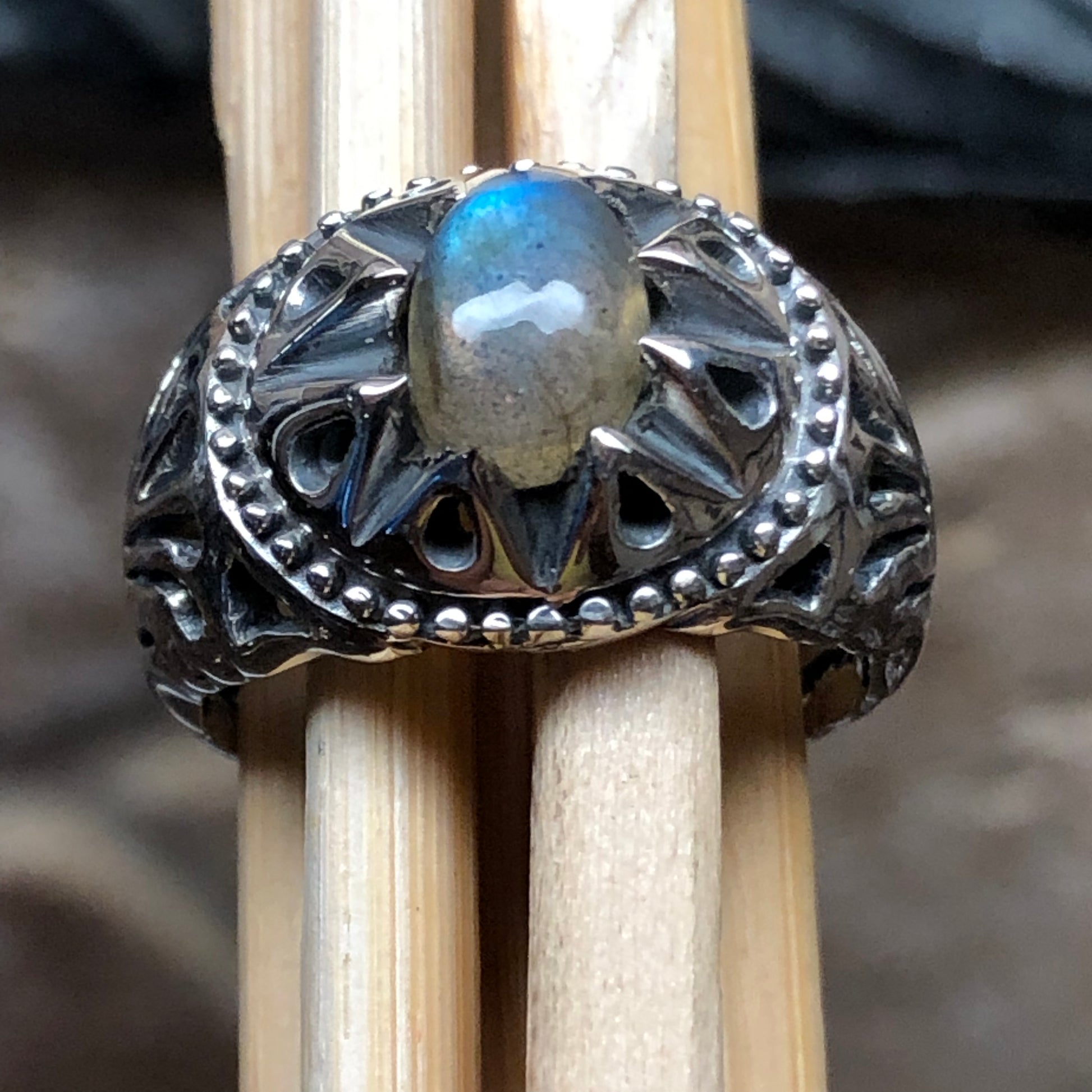 Natural Rainbow Moonstone 925 Solid Sterling Silver Men's Ring Size 8, 9, 10, 11, 12, 13 - Natural Rocks by Kala