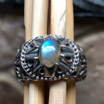 Natural Rainbow Moonstone 925 Solid Sterling Silver Men's Ring Size 8, 9, 10, 11, 12, 13 - Natural Rocks by Kala