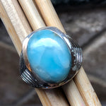 Natural Dominican Larimar 925 Solid Sterling Silver Men's Ring Size 8, 9, 10, 11, 12, 13 - Natural Rocks by Kala