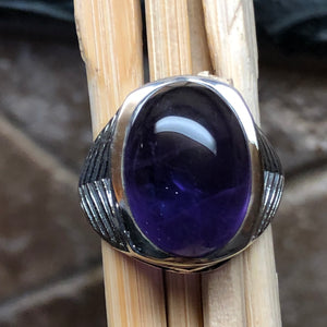 Genuine Purple Amethyst 925 Solid Sterling Silver Men's Ring Size 8, 9, 10, 11, 12, 13 - Natural Rocks by Kala