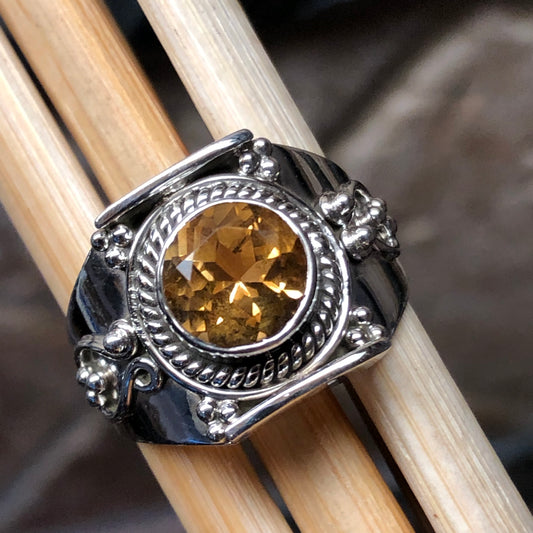 Natural 4ct Golden Citrine 925 Solid Sterling Silver Ring Size 9 - Natural Rocks by Kala