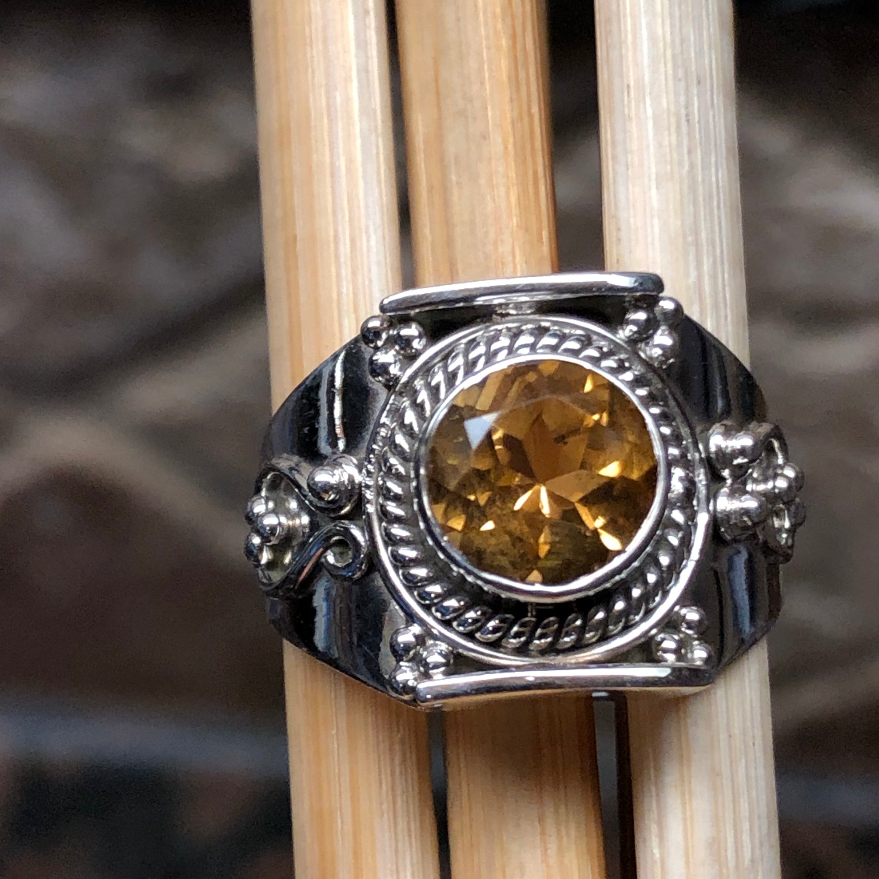 Natural 4ct Golden Citrine 925 Solid Sterling Silver Ring Size 9 - Natural Rocks by Kala
