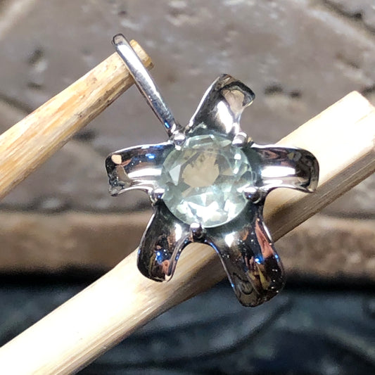 Natural 1.25ct Green Amethyst 925 Solid Sterling Silver Pendant 25mm - Natural Rocks by Kala