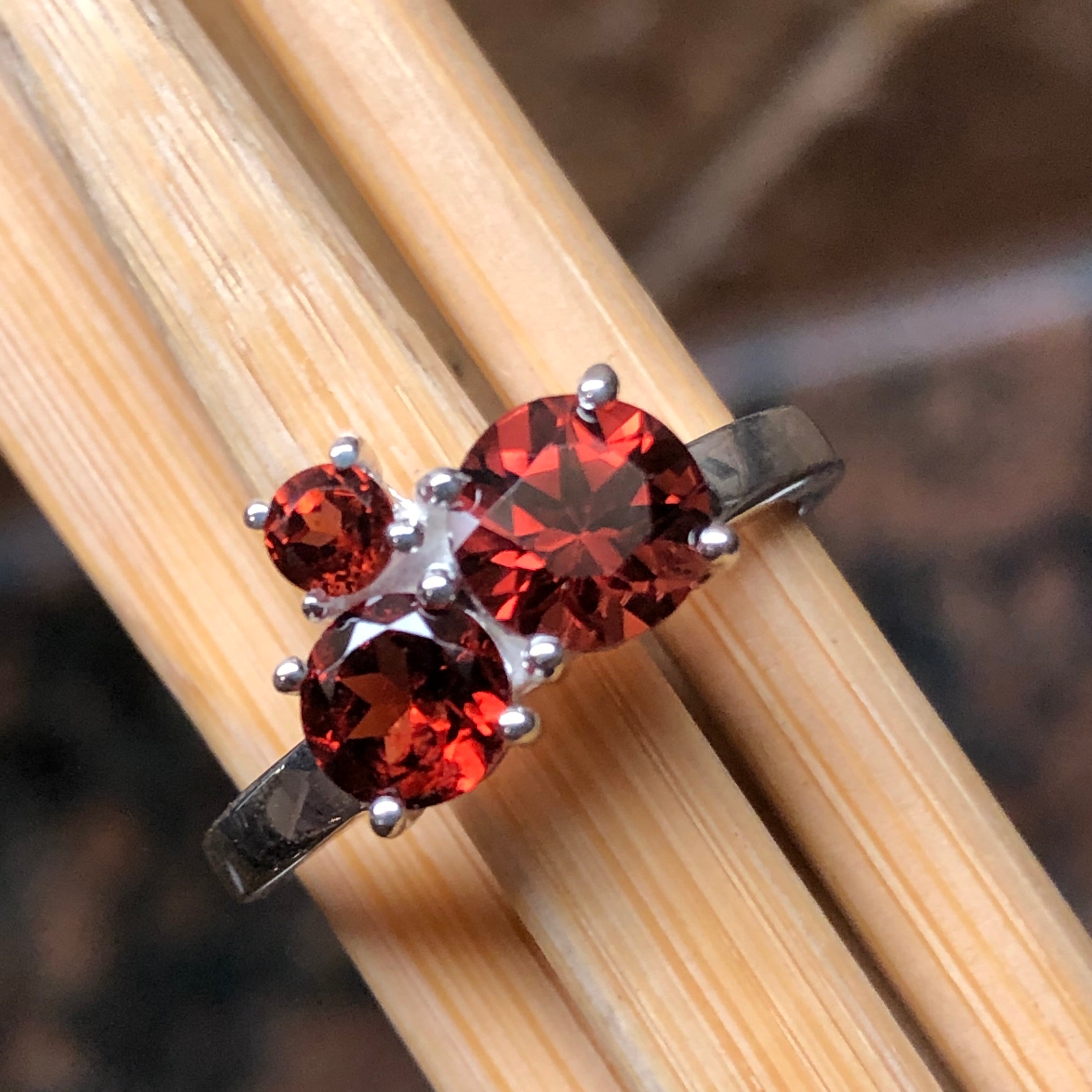 Natural 2ct Pyrope Garnet 925 Solid Sterling Silver Stackable Ring Size 6, 7, 8, 9 - Natural Rocks by Kala