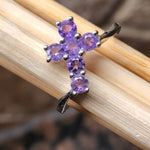 Natural Purple Amethyst 925 Solid Sterling Silver Cross Ring Size 6, 7, 8, 9 - Natural Rocks by Kala