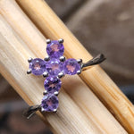 Natural Purple Amethyst 925 Solid Sterling Silver Cross Ring Size 6, 7, 8, 9 - Natural Rocks by Kala