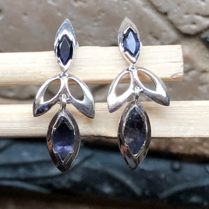 Natural Iolite 925 Solid Sterling Silver Earrings 30mm - Natural Rocks by Kala