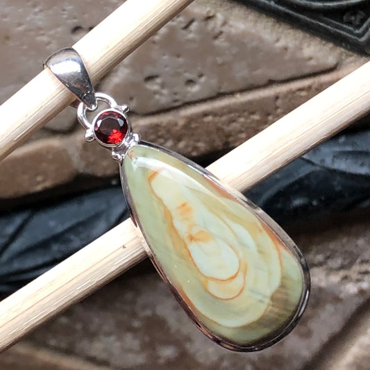 Natural Royal Imperial Jasper, Garnet 925 Solid Sterling Silver Jade Green Color Pendant 50mm - Natural Rocks by Kala