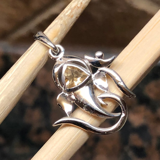 Genuine Golden Citrine 925 Solid Sterling Silver Om Style Pendant 25mm - Natural Rocks by Kala