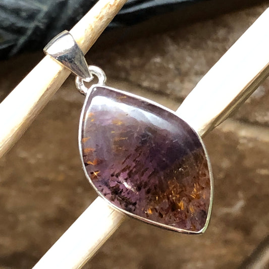 Natural Cacoxenite 925 Solid Sterling Silver Healing Stone Super/7 Pendant 27mm - Natural Rocks by Kala