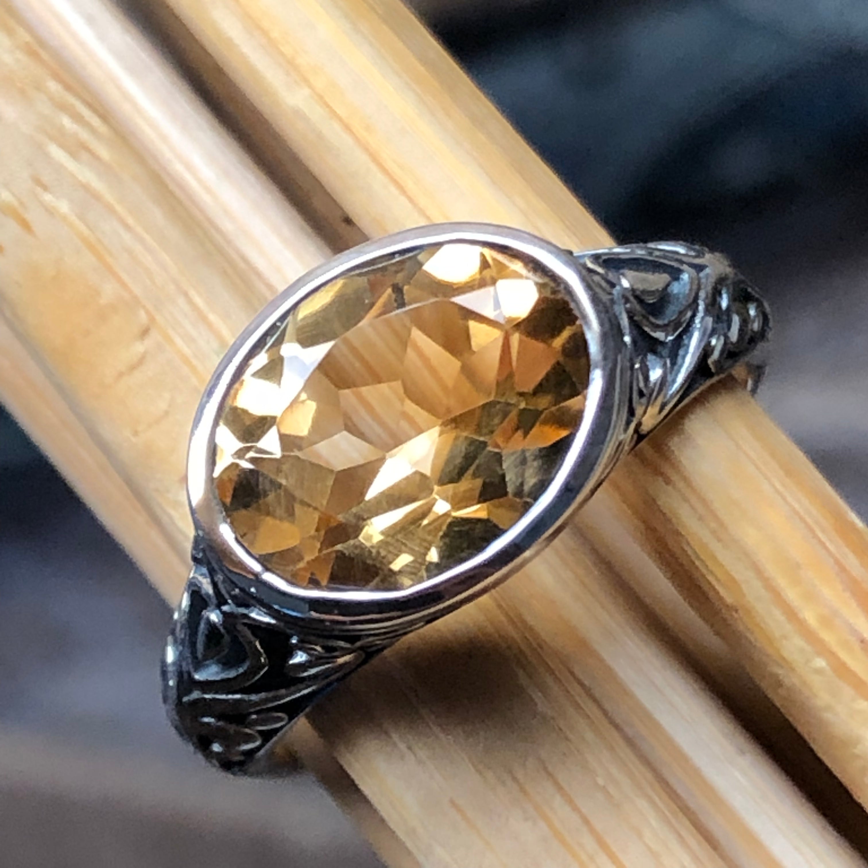 Natural 2ct Golden Citrine 925 Solid Sterling Silver Ring Size 6, 7, 8, 9, 10 - Natural Rocks by Kala