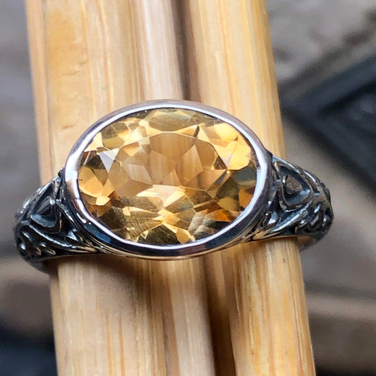 Natural 2ct Golden Citrine 925 Solid Sterling Silver Ring Size 6, 7, 8, 9, 10 - Natural Rocks by Kala