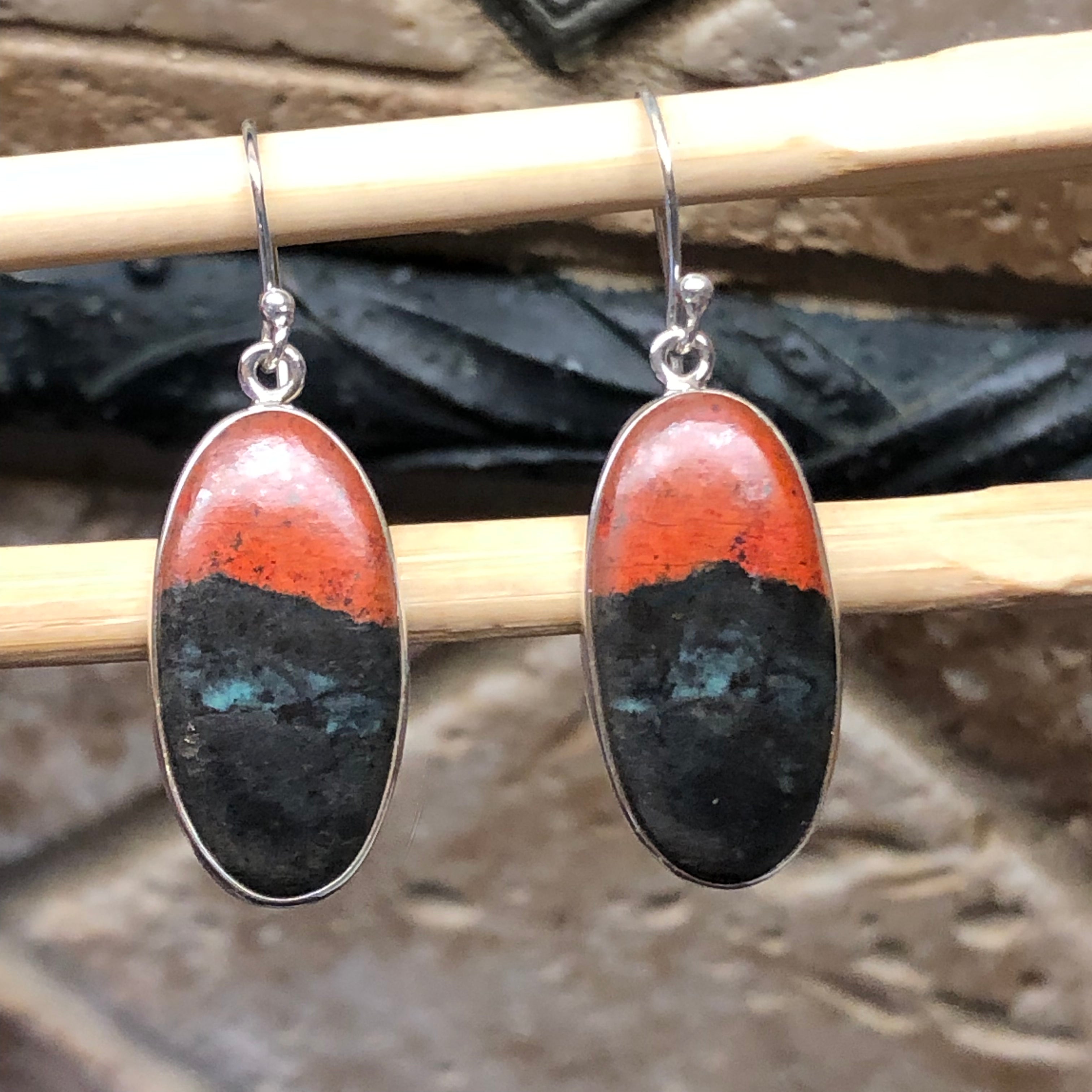 Genuine Sonora Sunset 925 Solid Sterling Silver Earrings 40mm - Natural Rocks by Kala