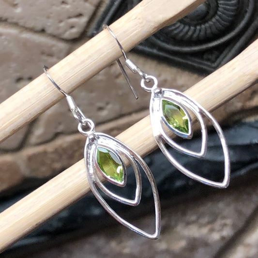 Genuine Green Peridot 925 Solid Sterling Silver Earrings 35mm - Natural Rocks by Kala