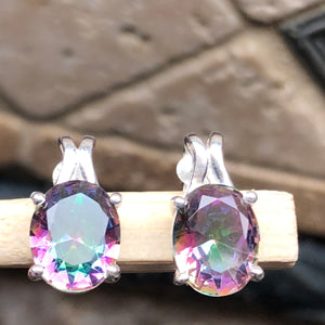 Gorgeous 2ct Mystic Topaz 925 Solid Sterling Silver Earrings 15mm - Natural Rocks by Kala