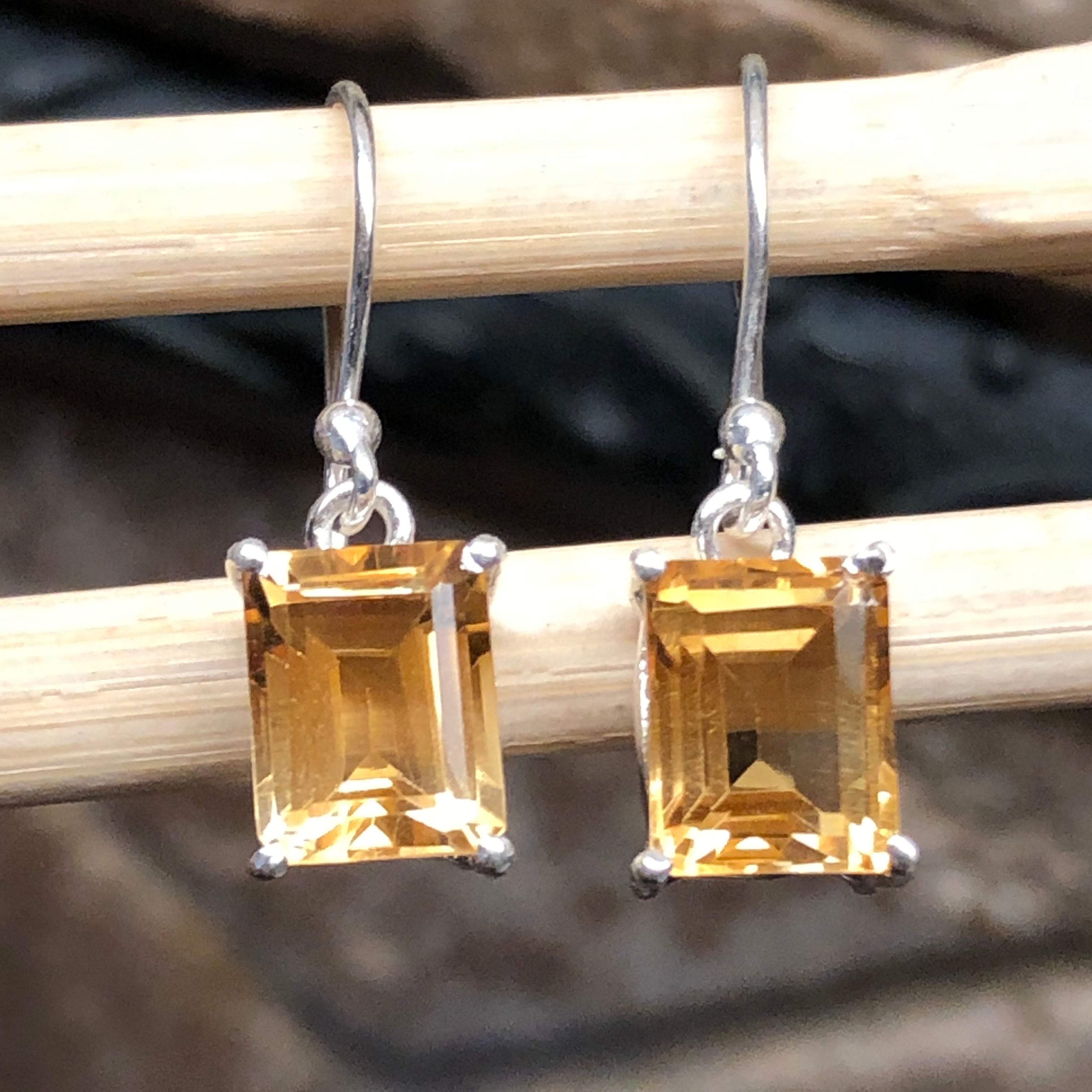 Natural 2.5ct Golden Citrine 925 Solid Sterling Silver Earrings 25mm - Natural Rocks by Kala