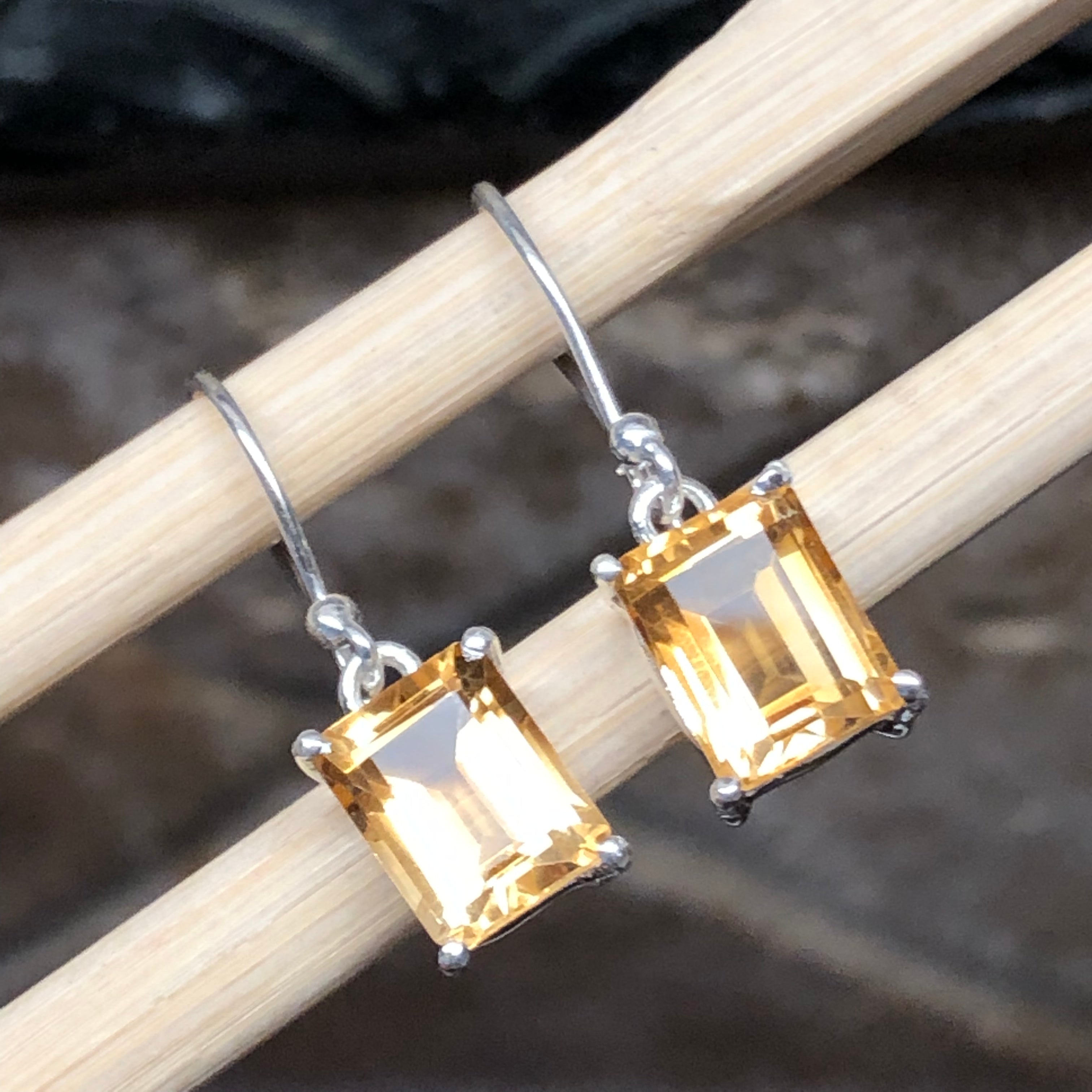 Natural 2.5ct Golden Citrine 925 Solid Sterling Silver Earrings 25mm - Natural Rocks by Kala