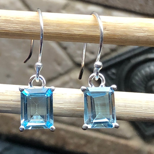 Genuine 2ct Blue Topaz 925 Solid Sterling Silver Earrings 20mm - Natural Rocks by Kala