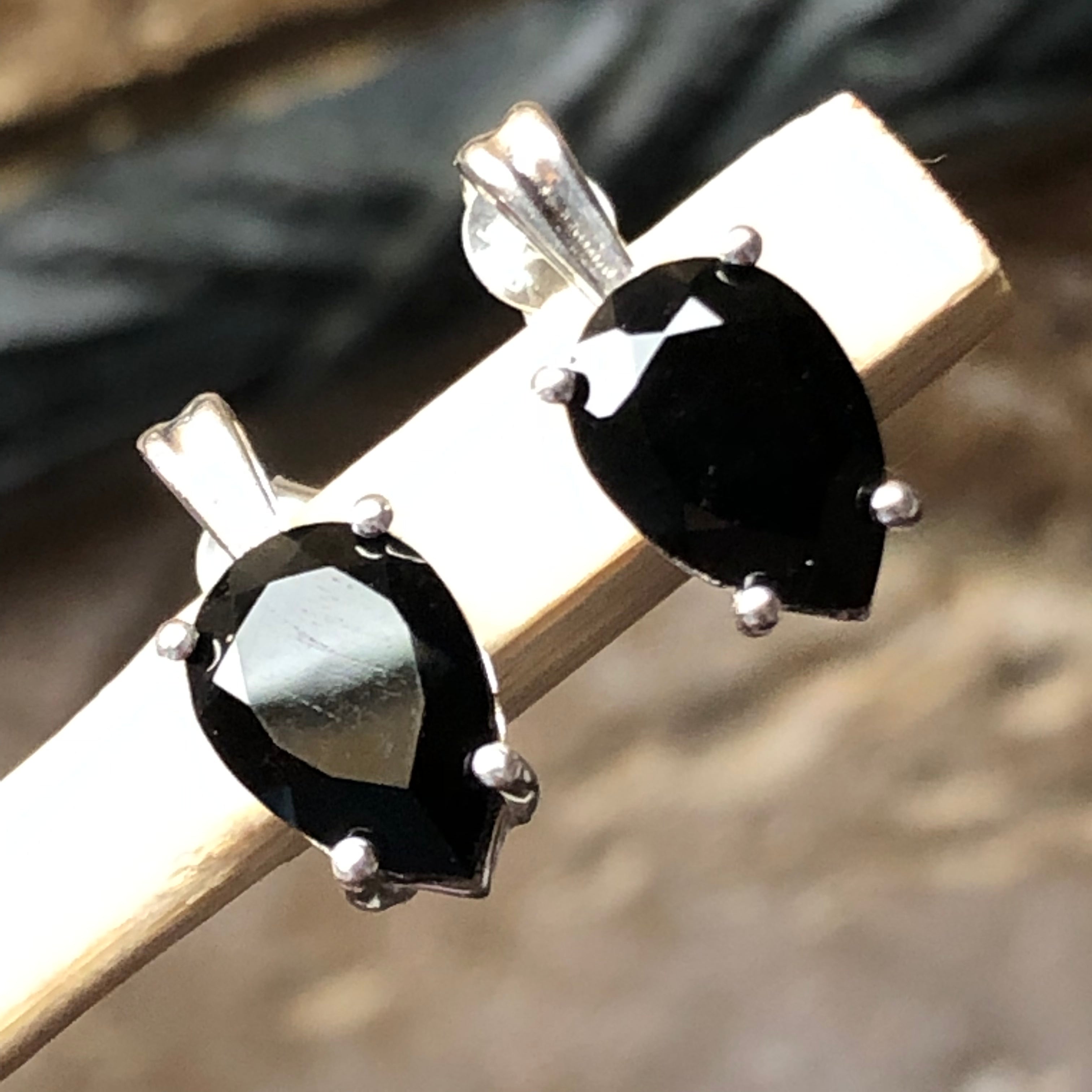 Genuine Black Onyx 925 Solid Sterling Silver Earrings 15mm - Natural Rocks by Kala