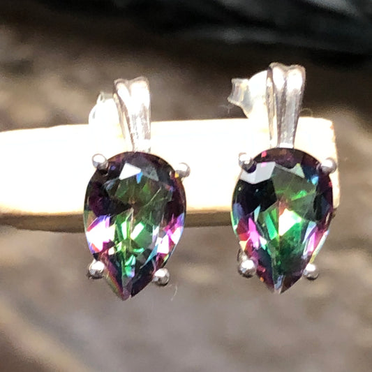 Gorgeous 2ct Mystic Topaz 925 Solid Sterling Silver Earrings 15mm - Natural Rocks by Kala