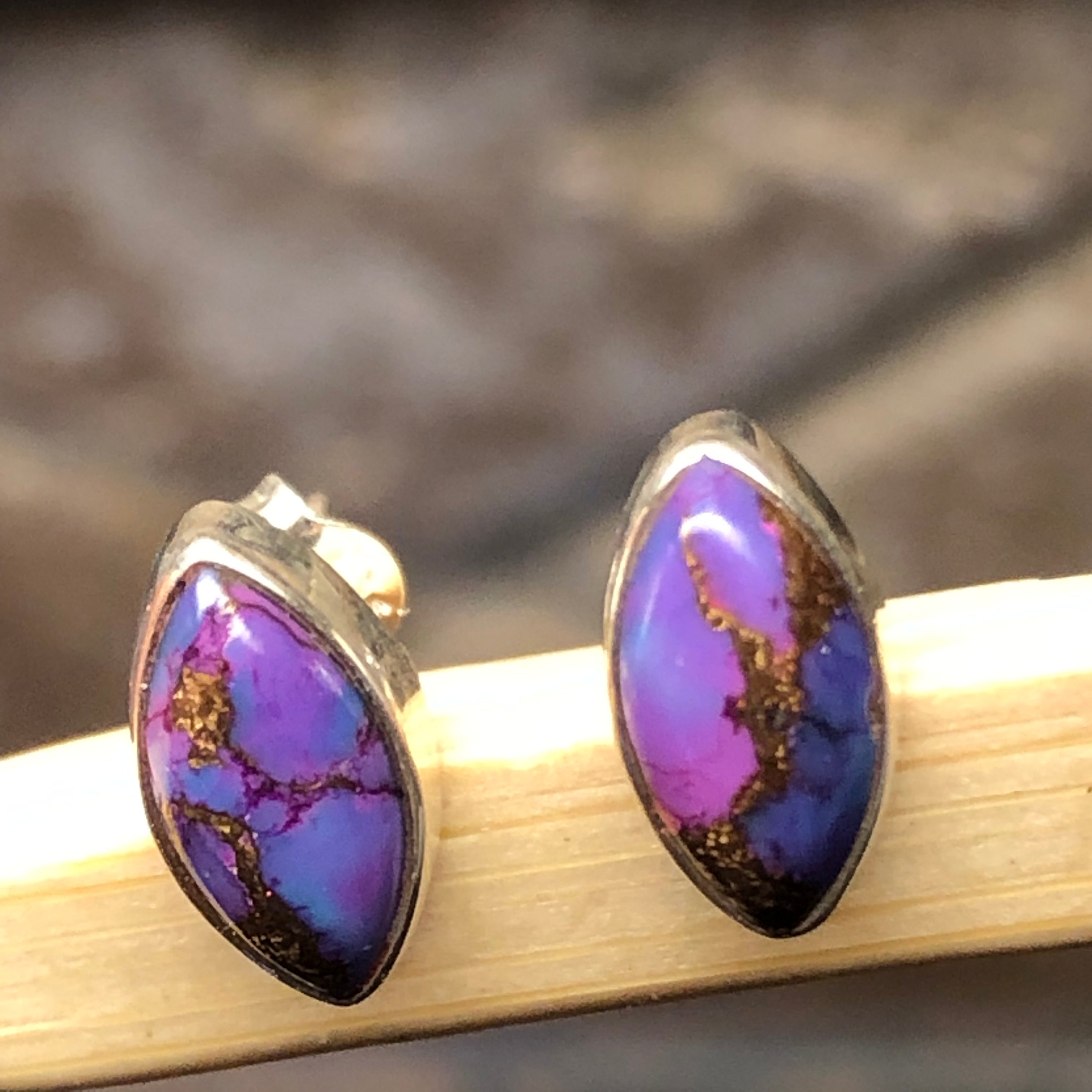 Gorgeous Purple Mohave Turquoise 925 Solid Sterling Silver Earrings 10mm - Natural Rocks by Kala