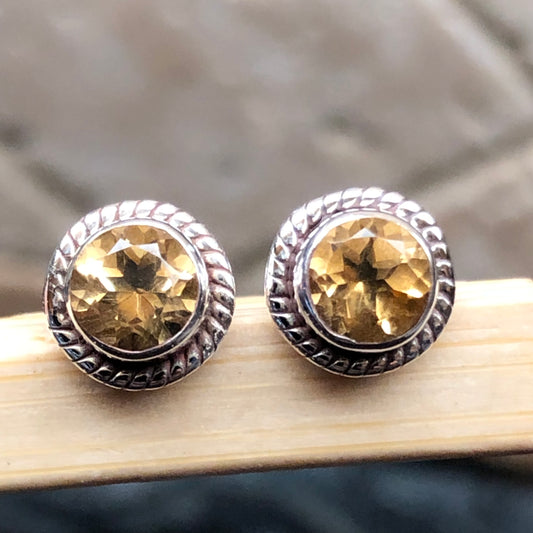 Genuine 1.5ct Golden Citrine 925 Solid Sterling Silver Stud Earrings 7mm - Natural Rocks by Kala