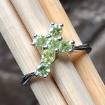 Genuine Green Peridot 925 Solid Sterling Silver Cross Ring Size 6, 7, 8, 9 - Natural Rocks by Kala