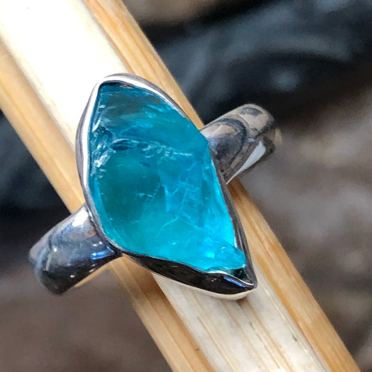 Genuine Neon Blue Apatite 925 Solid Sterling Silver Ring Size 8 - Natural Rocks by Kala