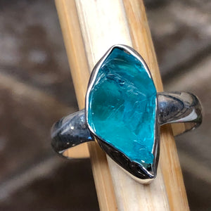 Genuine Neon Blue Apatite 925 Solid Sterling Silver Ring Size 8 - Natural Rocks by Kala