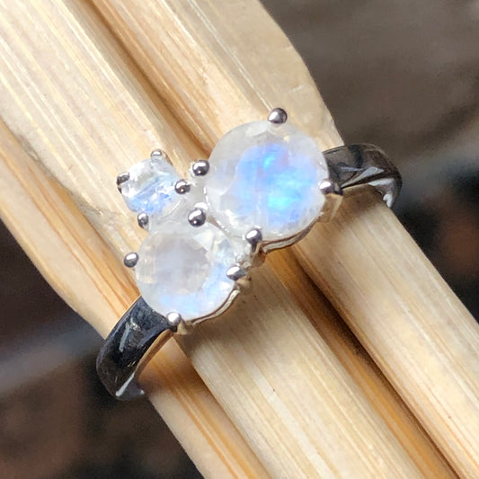 Genuine Rainbow Moonstone 925 Solid Sterling Silver Ring Size 5, 6, 7, 8, 9 - Natural Rocks by Kala