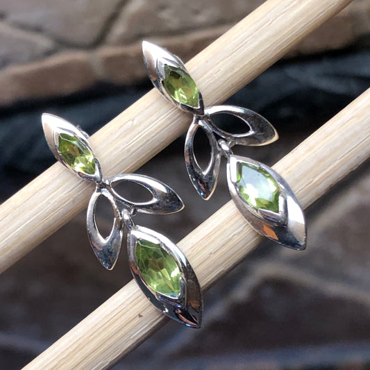 Genuine Green Peridot 925 Solid Sterling Silver Earrings 30mm - Natural Rocks by Kala