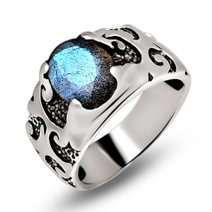 Natural Blue Labradorite 925 Solid Sterling Silver Unisex Ring Size 7, 8 - Natural Rocks by Kala