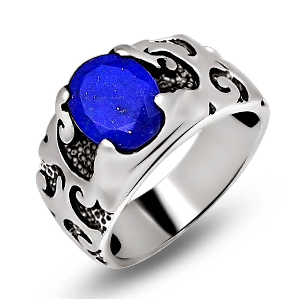 Natural Blue Lapis Lazuli 925 Solid Sterling Silver Unisex Ring Size 6, 7, 8 - Natural Rocks by Kala