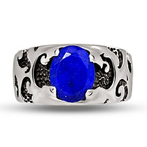 Natural Blue Lapis Lazuli 925 Solid Sterling Silver Unisex Ring Size 6, 7, 8 - Natural Rocks by Kala