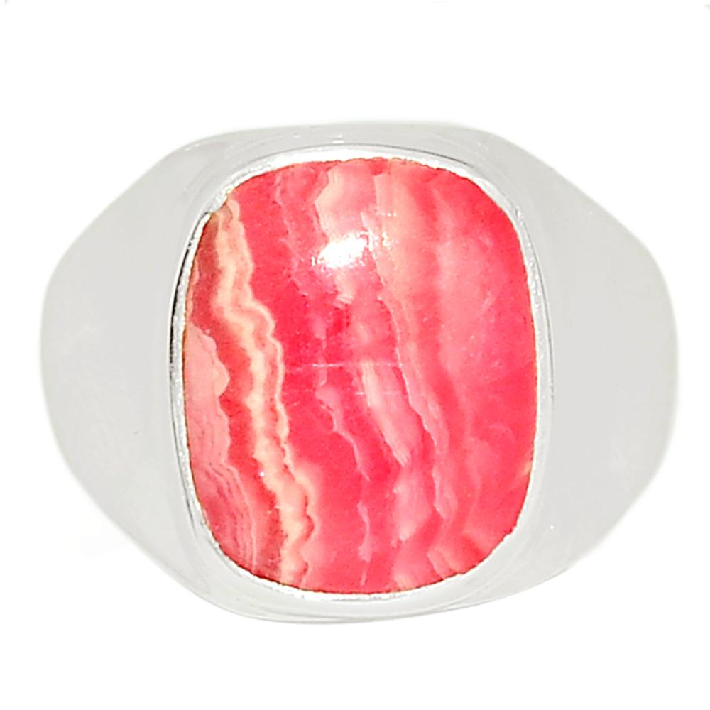 Natural Pink Rhodocrosite 925 Solid Sterling Silver Unisex Ring Size 7.75 - Natural Rocks by Kala