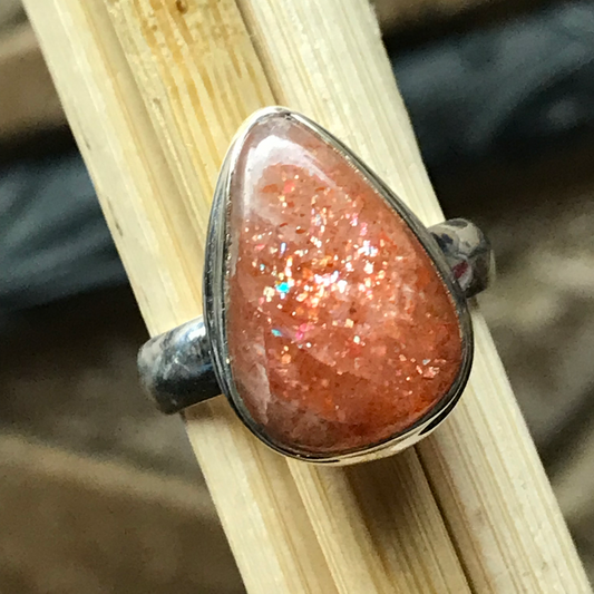 Natural Sunstone 925 Solid Sterling Silver Ring Size 6.5 - Natural Rocks by Kala