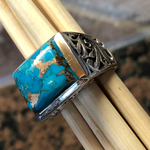 Gorgeous Blue Mohave Copper Turquoise 925 Sterling Silver Men's Ring Size 8, 9, 10 - Natural Rocks by Kala