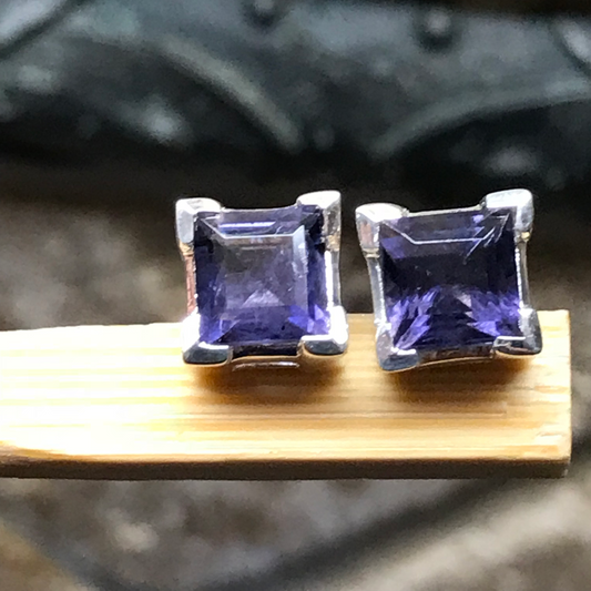 Natural 2.5ct Iolite 925 Solid Sterling Silver Stud Earrings 6mm - Natural Rocks by Kala