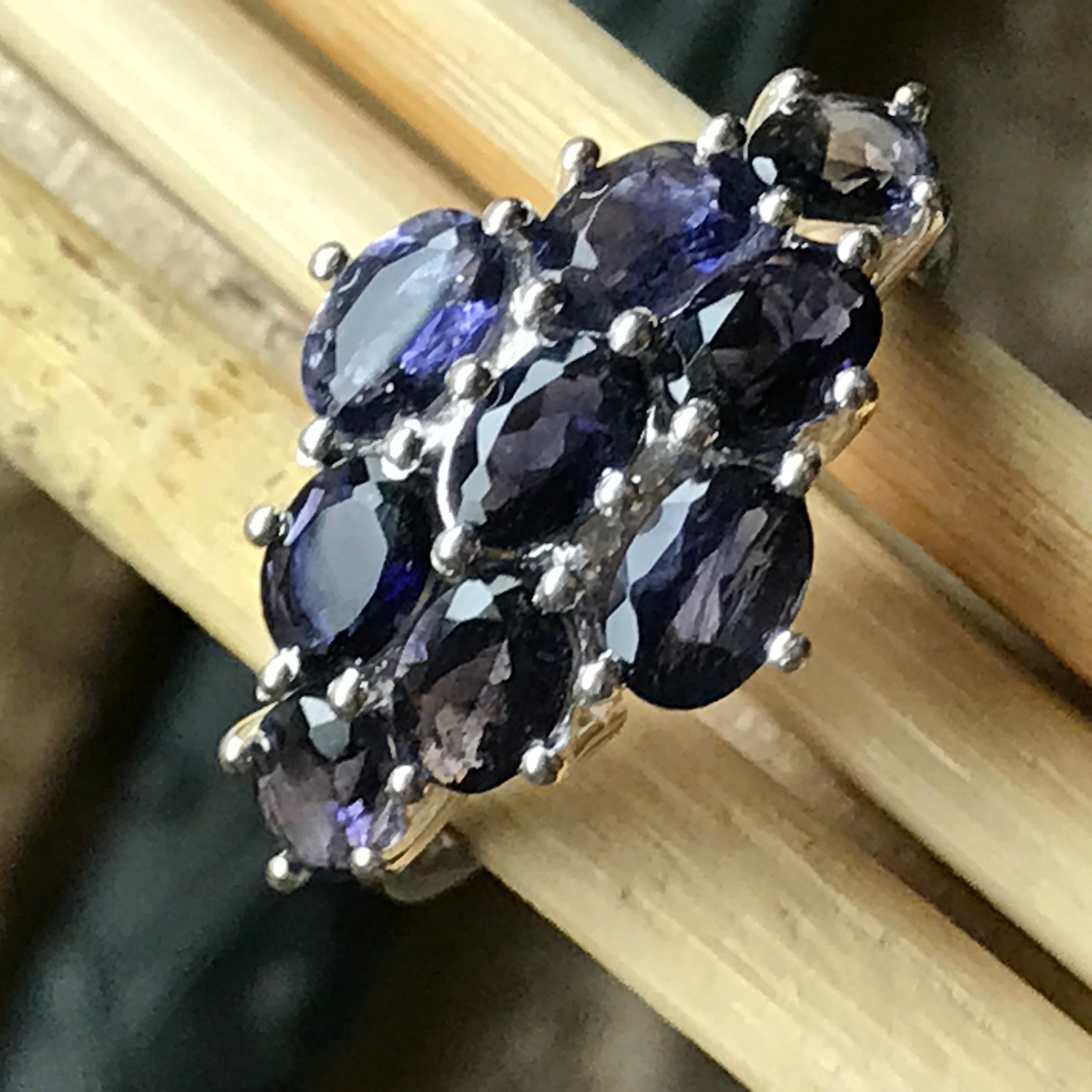 Natural 9ct Iolite Water Sapphire 925 Solid Sterling Silver Wedding Ring Size 6, 7, 8 - Natural Rocks by Kala