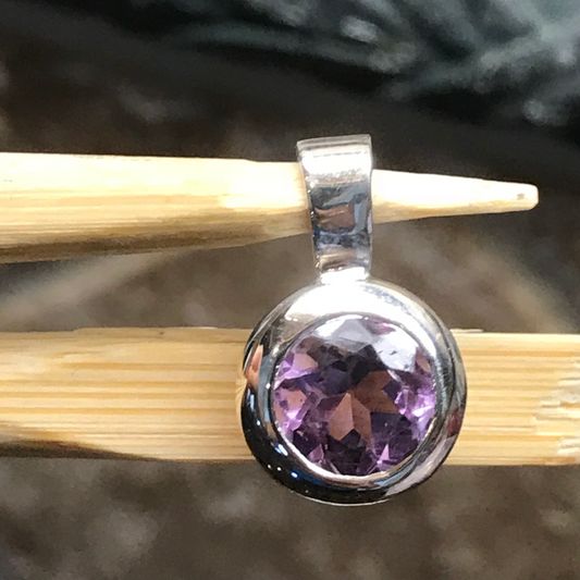 Natural 1.25ct Amethyst 925 Solid Sterling Silver Pendant 15mm - Natural Rocks by Kala