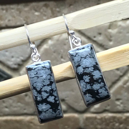 Genuine Snowflake Jasper Cabochon 925 Solid Sterling Silver Earrring 25mm - Natural Rocks by Kala