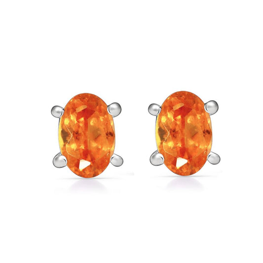 Natural Mandarin Orange Garnet 925 Solid Sterling Silver Earrings 7mm - Natural Rocks by Kala
