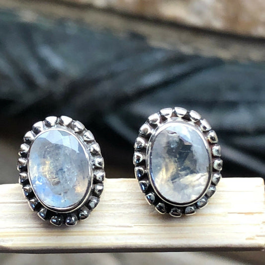 Natural Rainbow Moonstone 925 Solid Sterling Silver Earrings 9mm - Natural Rocks by Kala