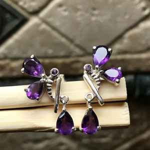 Genuine 4ct Purple Amethyst 925 Solid Sterling Silver Bee Earrings 25mm - Natural Rocks by Kala