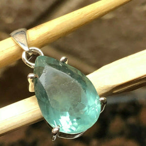 Natural 12ct Green Fluorite 925 Solid Sterling Silver Pendant 30mm